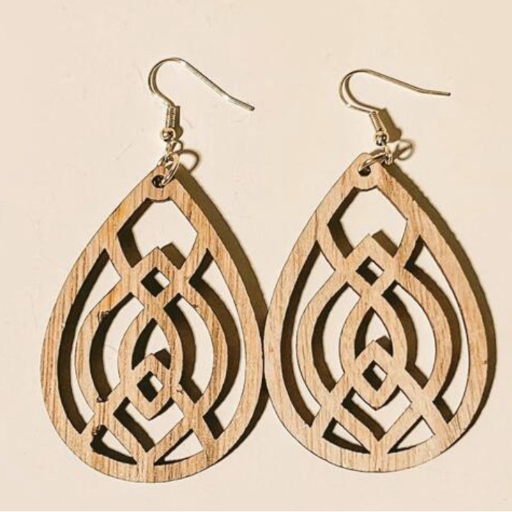 Geometric Wooden Teardrop Earrings